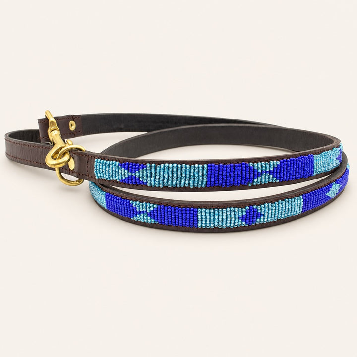 Laisse pour chien en perles et cuir Gigi Azure