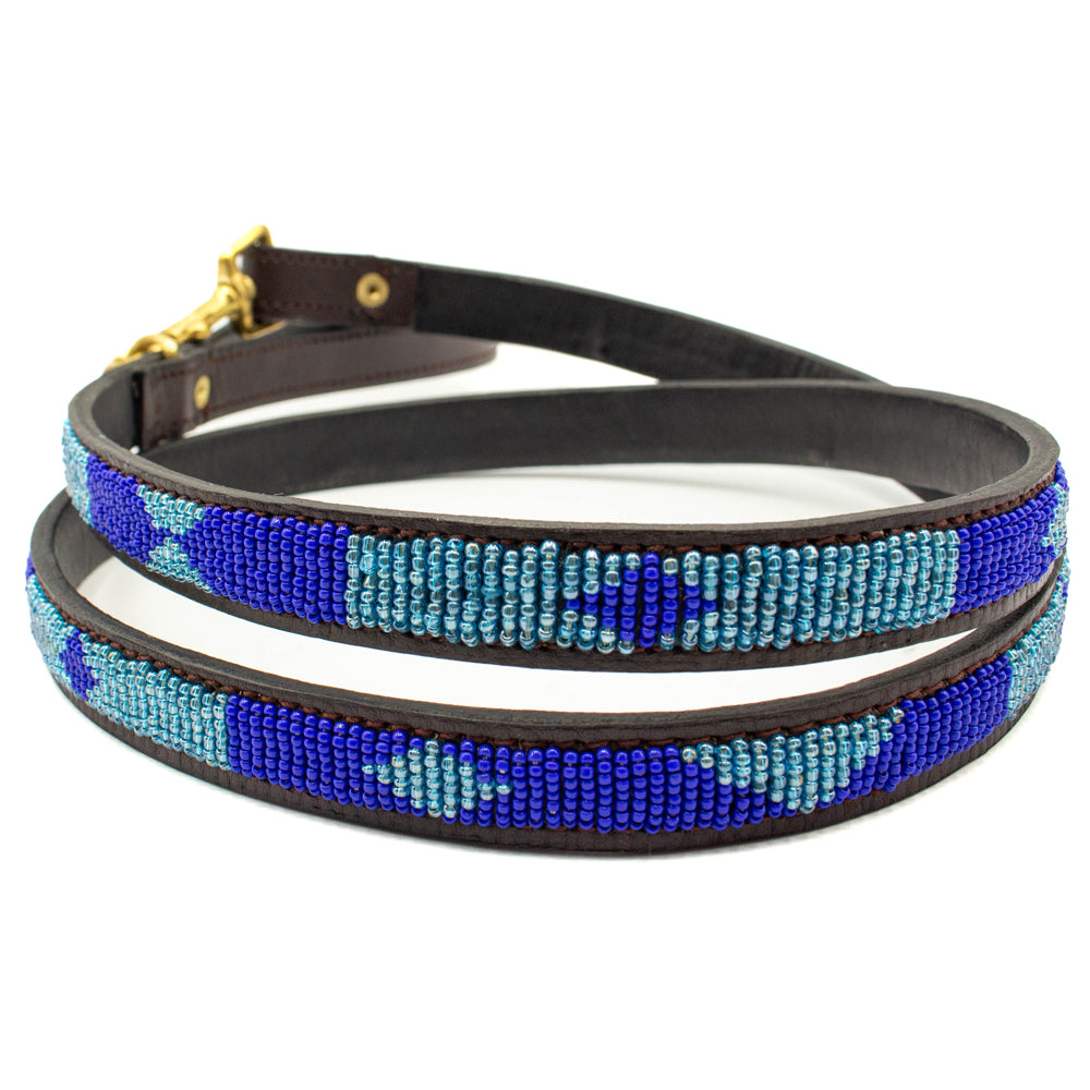 Laisse pour chien en perles et cuir Gigi Azure