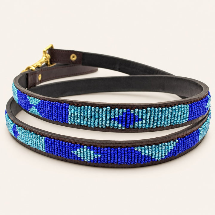 Laisse pour chien en perles et cuir Gigi Azure