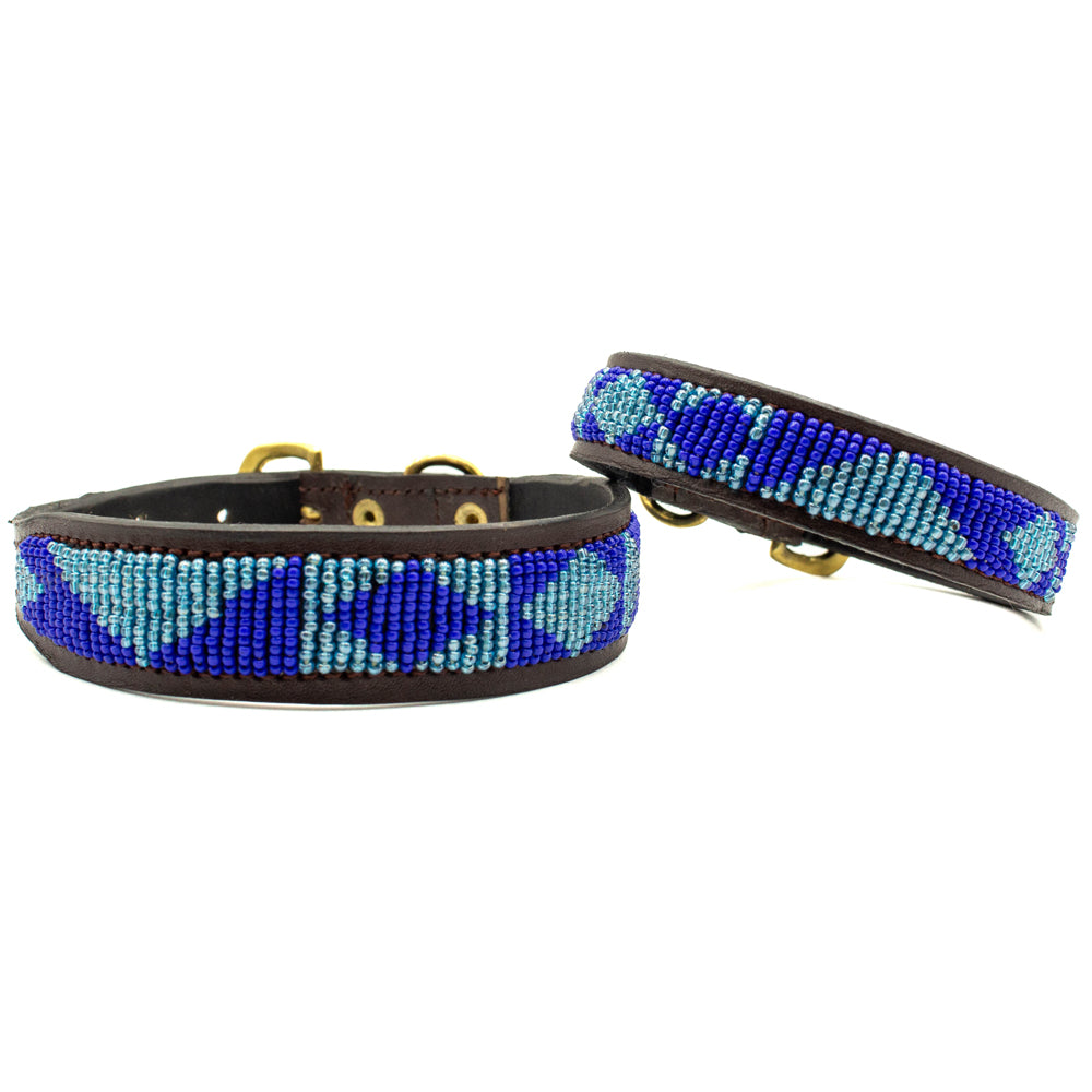 Collier pour chien en perles et cuir Gigi Azure