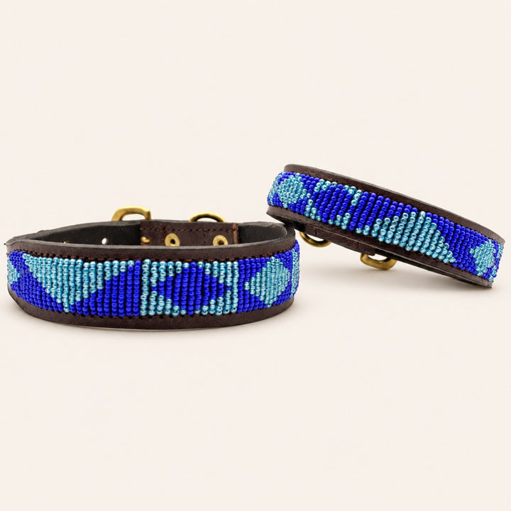Collier pour chien en perles et cuir Gigi Azure