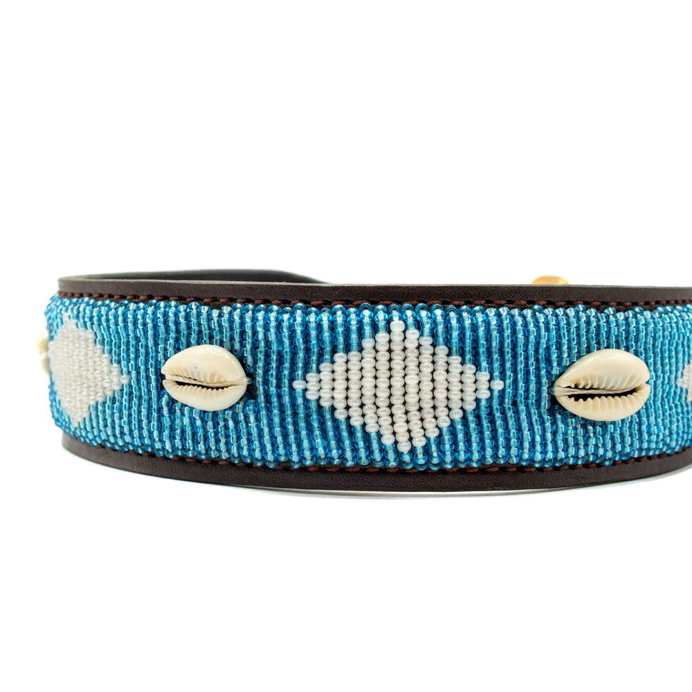 Collier pour chien en perles et cuir Gigi Blue Shell