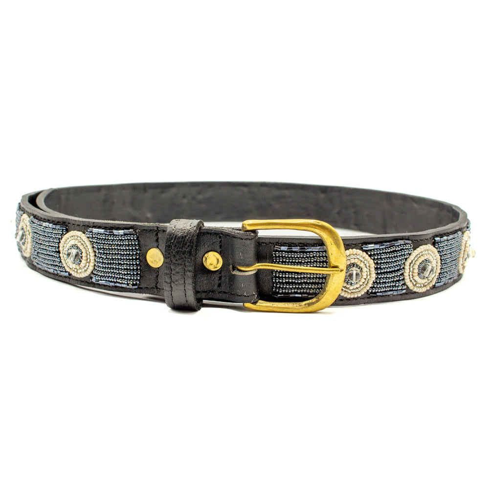 Ceinture en perles et cuir Gigi Silver