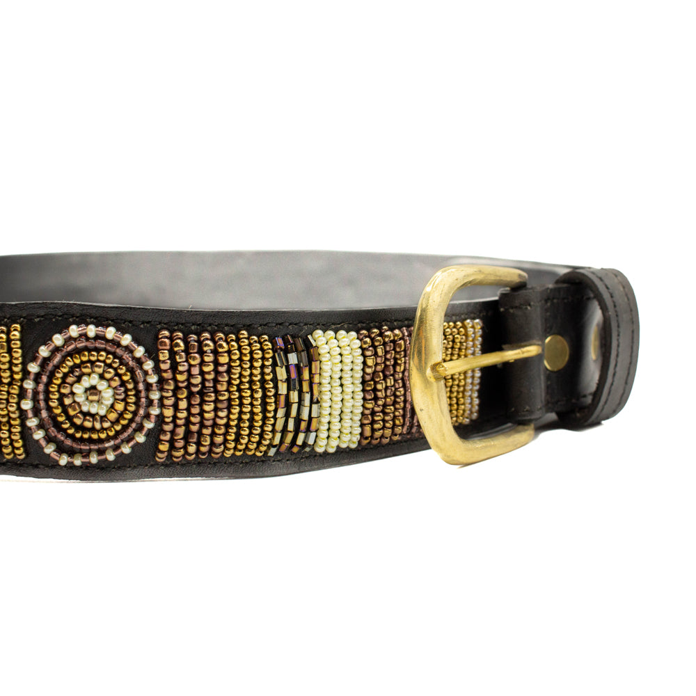 Ceinture en perles et cuir Gigi Golden