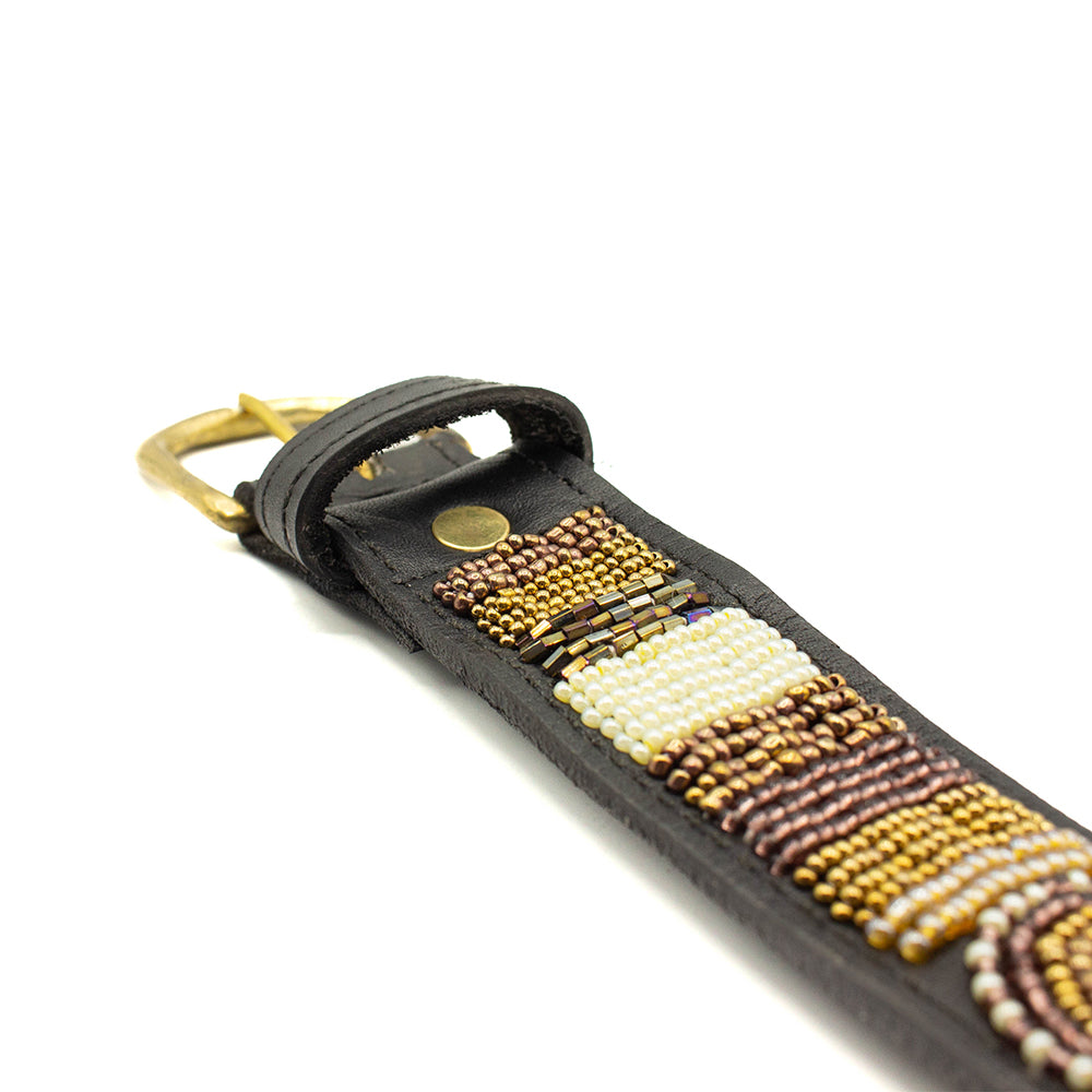 Ceinture en perles et cuir Gigi Golden