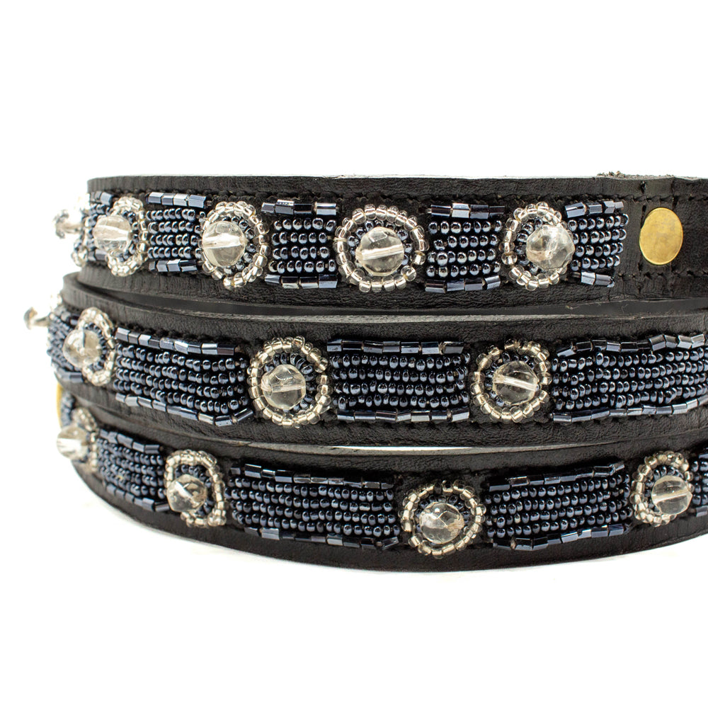Laisse pour chien en perles et cuir Gigi Silver