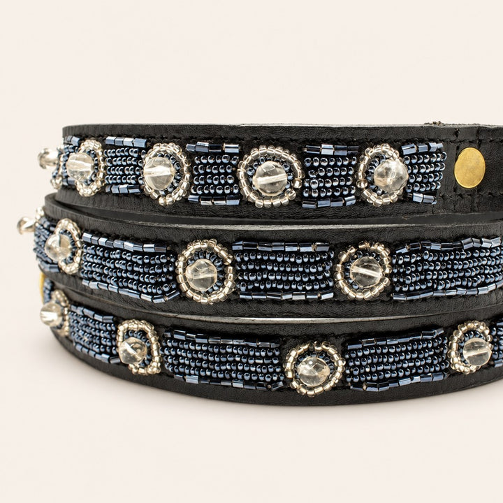 Laisse pour chien en perles et cuir Gigi Silver
