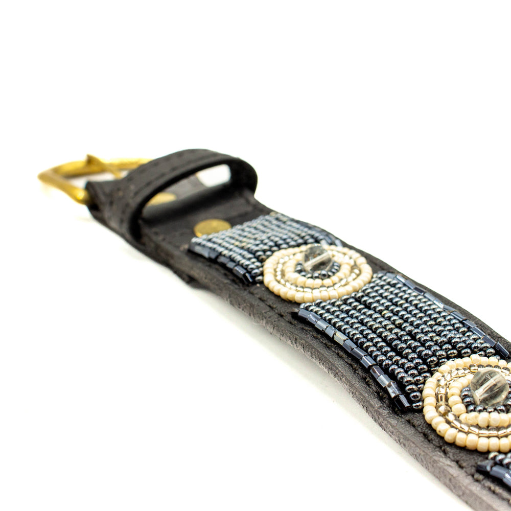 Ceinture en perles et cuir Gigi Silver