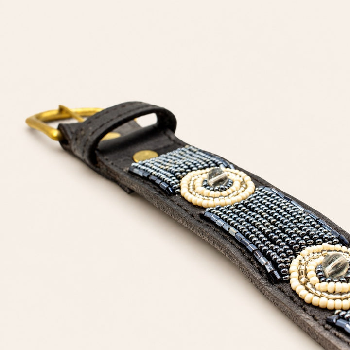 Ceinture en perles et cuir Gigi Silver