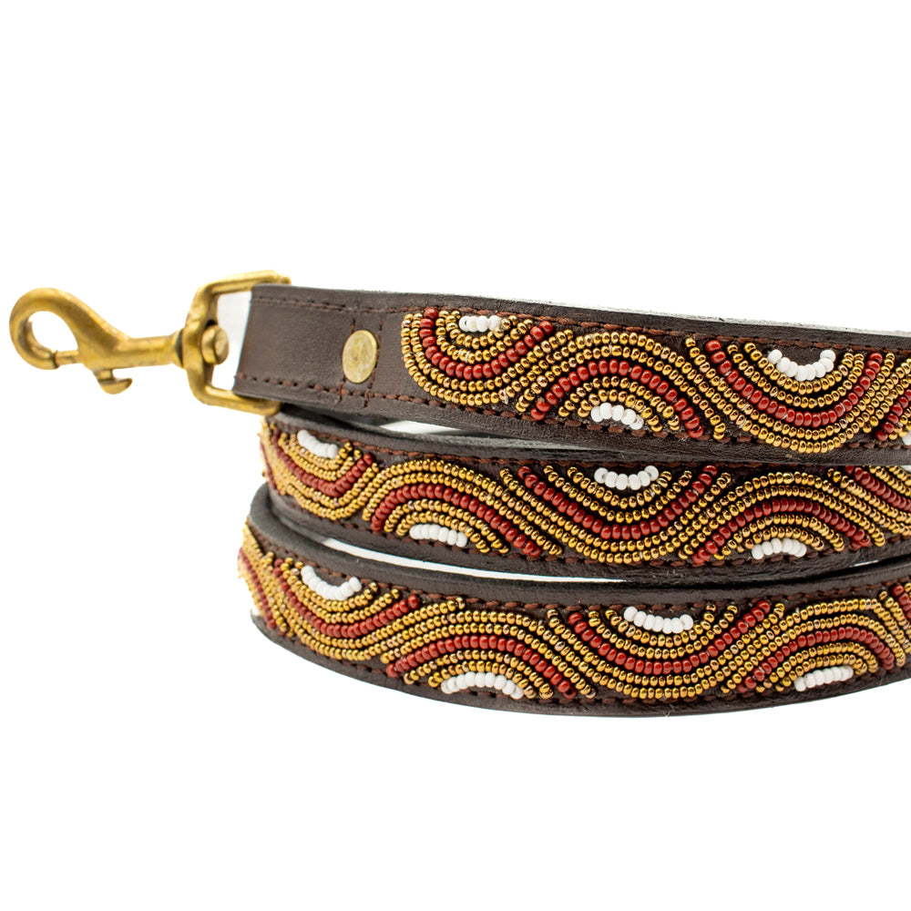 Laisse pour chien en perles et cuir Gigi Wavy