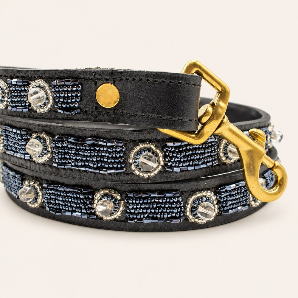 Laisse pour chien en perles et cuir Gigi Silver