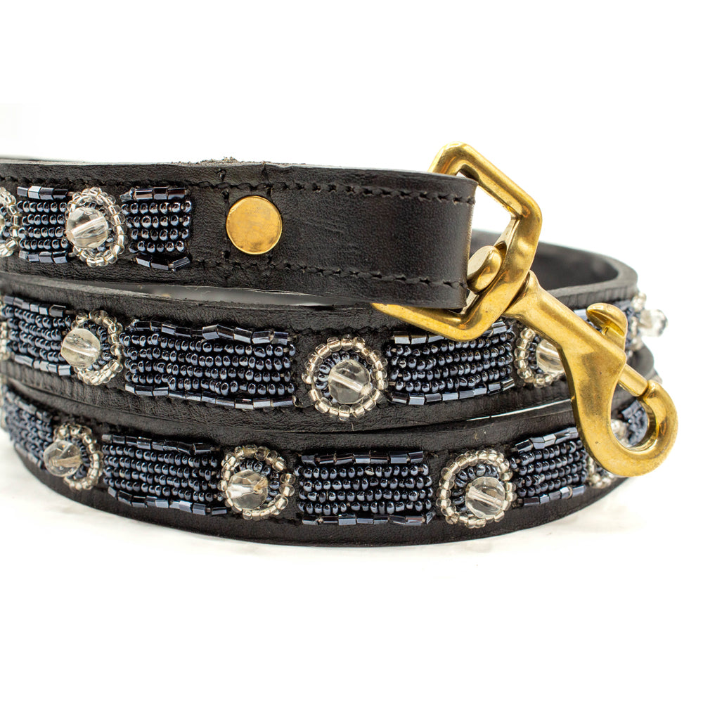 Laisse pour chien en perles et cuir Gigi Silver