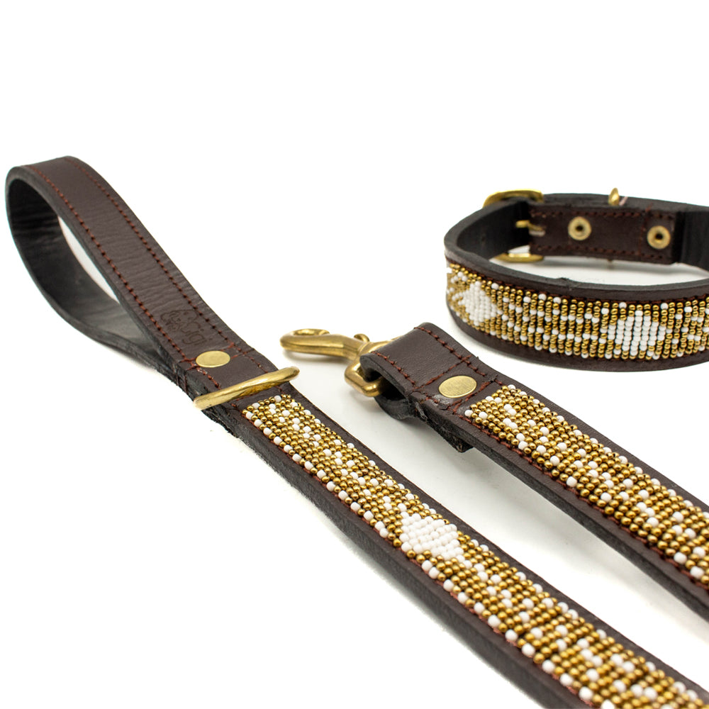 Laisse pour chien en perles et cuir Gigi Coast