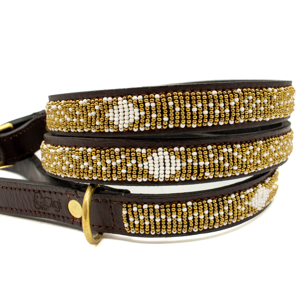 Laisse pour chien en perles et cuir Gigi Coast