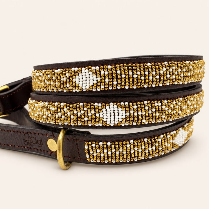 Laisse pour chien en perles et cuir Gigi Coast