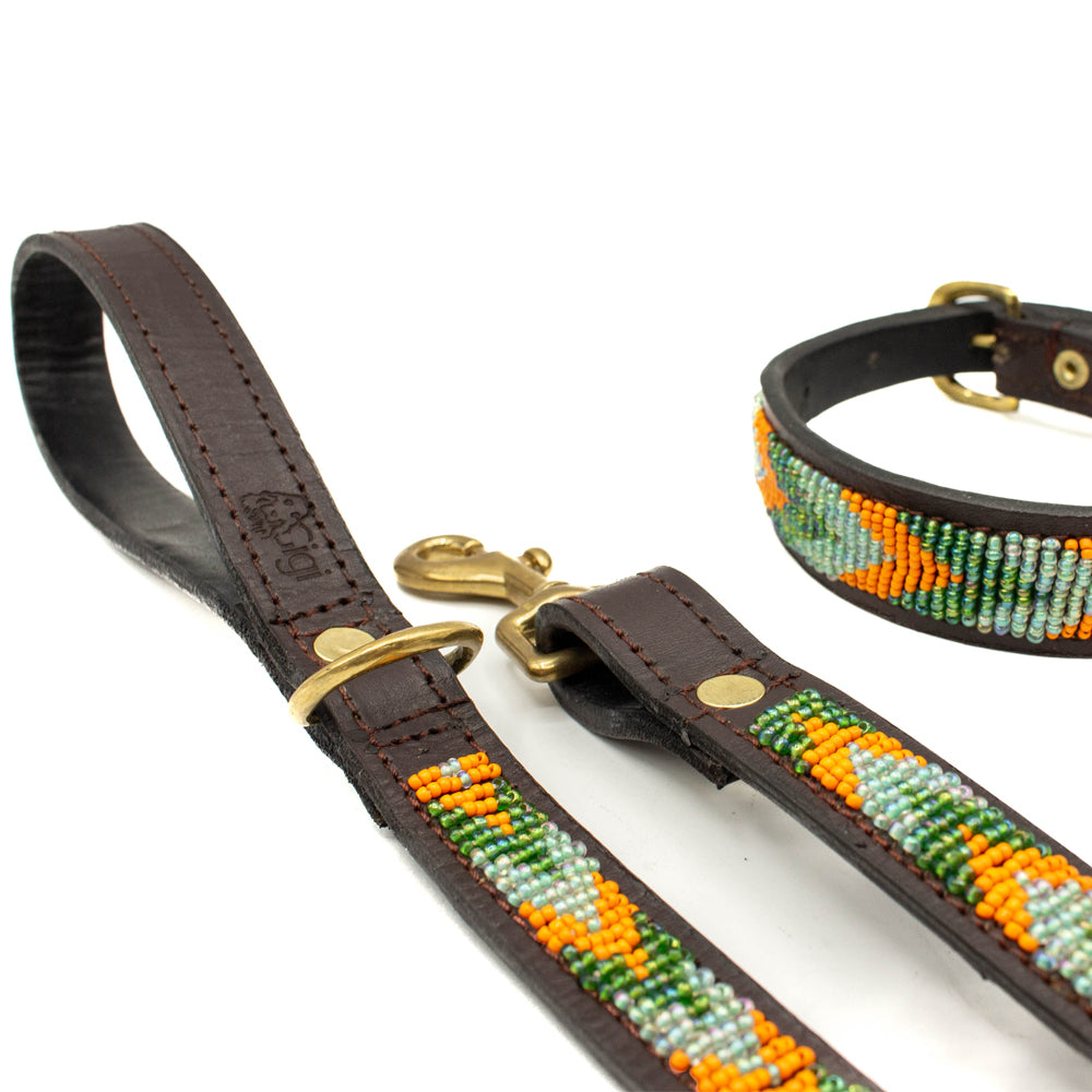 Laisse pour chien en perles et cuir Gigi Clémentine