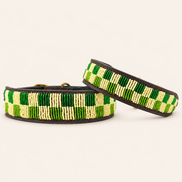 Collier pour chien en perles et cuir Gigi Lime