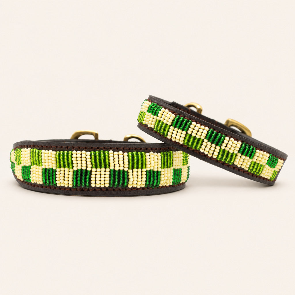 Collier pour chien en perles et cuir Gigi Lime