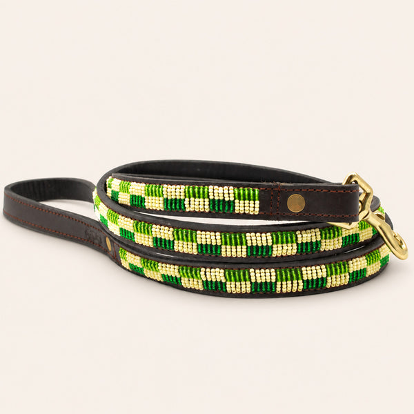 Laisse pour chien en perles et cuir Gigi Lime