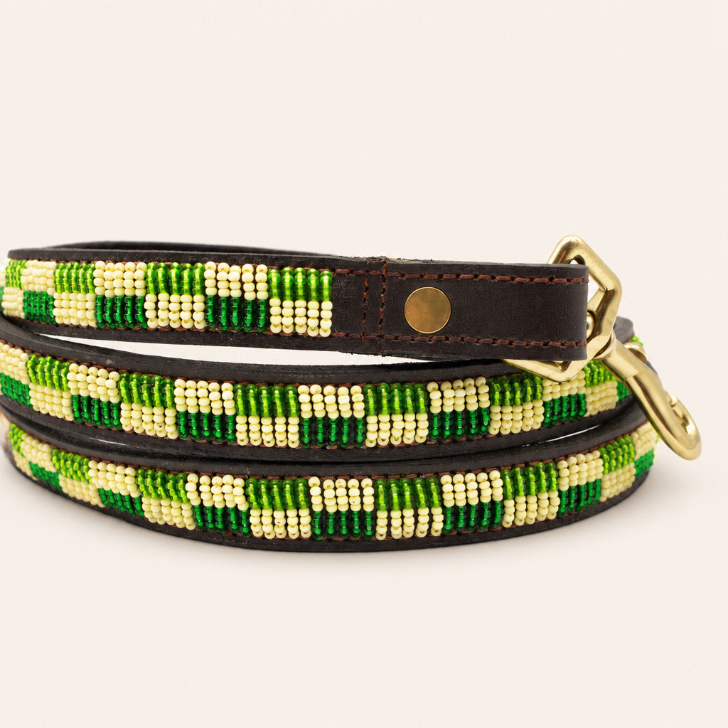 Laisse pour chien en perles et cuir Gigi Lime