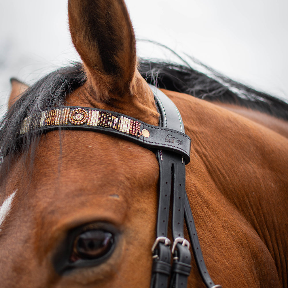 Frontal cheval en perles et cuir Gigi Golden