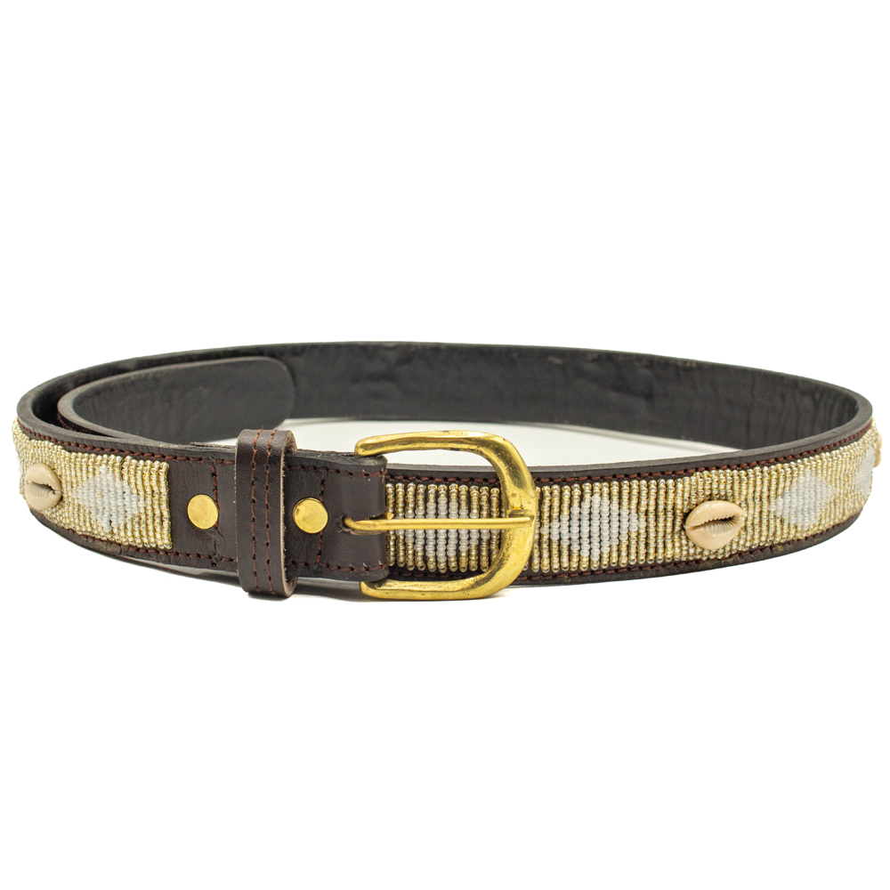 Ceinture en perles et cuir Gigi Golden Shell