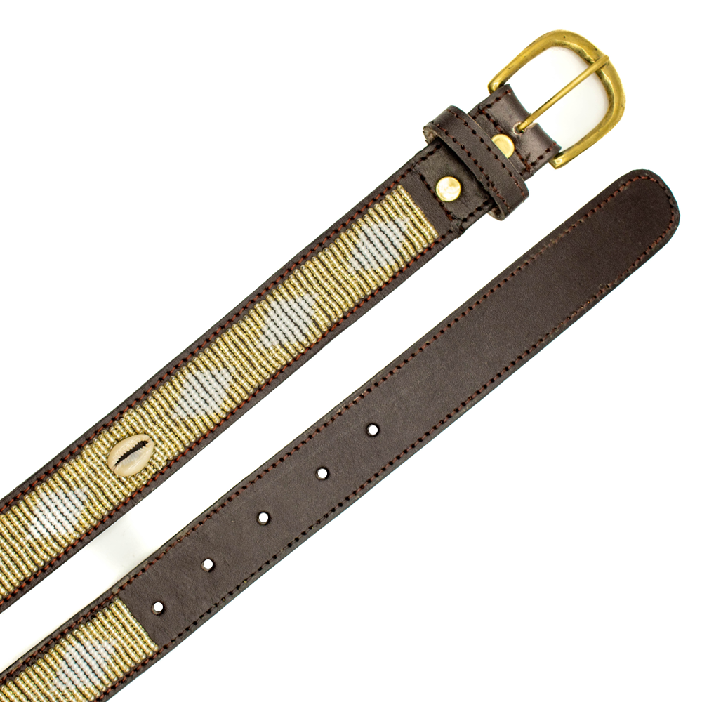Ceinture en perles et cuir Gigi Golden Shell