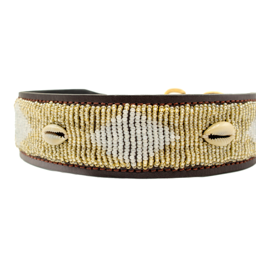 Collier pour chien en perles et cuir Gigi Golden Shell