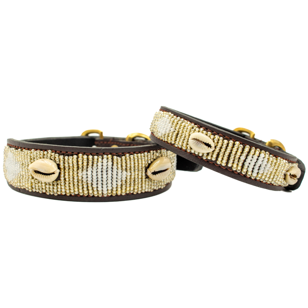Collier pour chien en perles et cuir Gigi Golden Shell