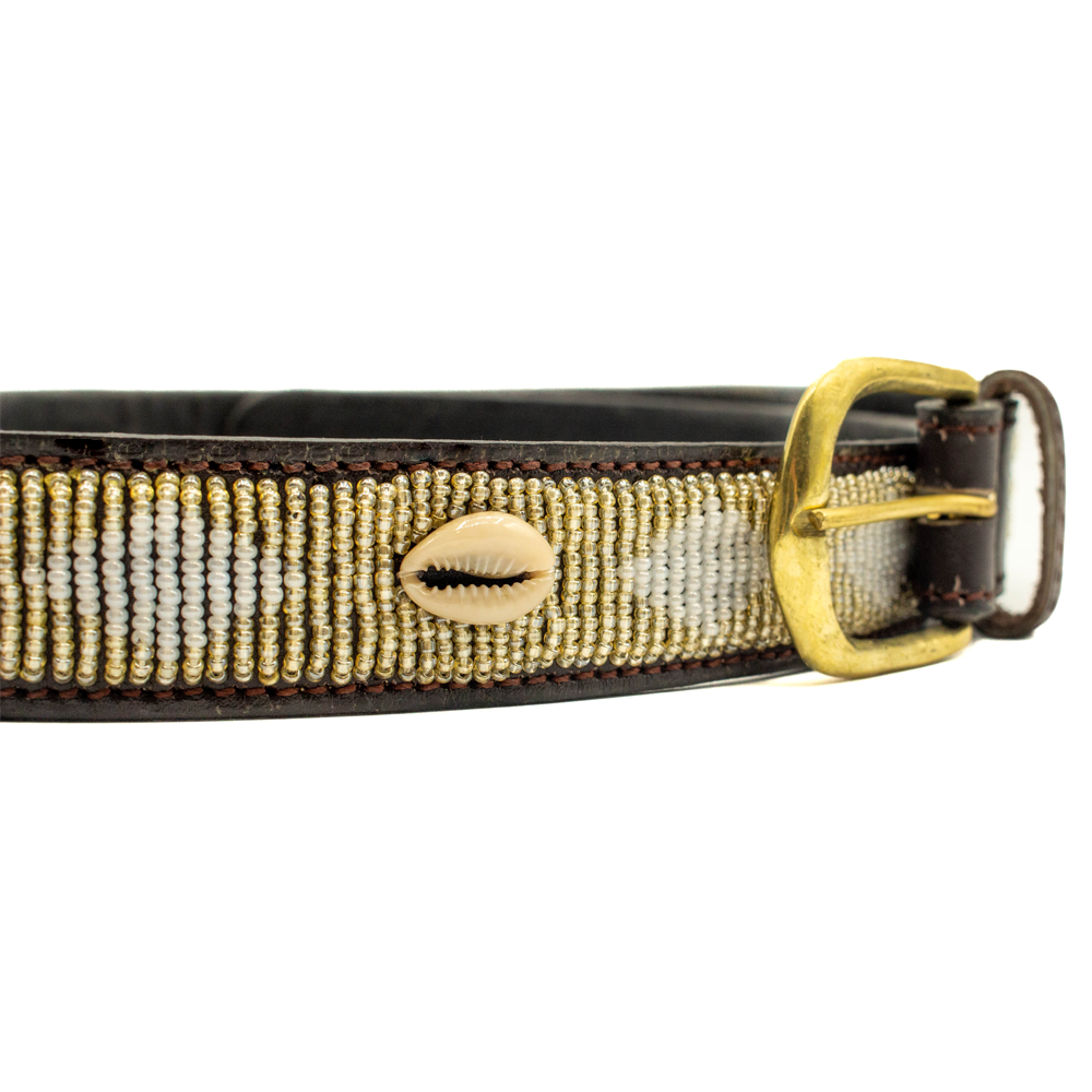 Ceinture en perles et cuir Gigi Golden Shell