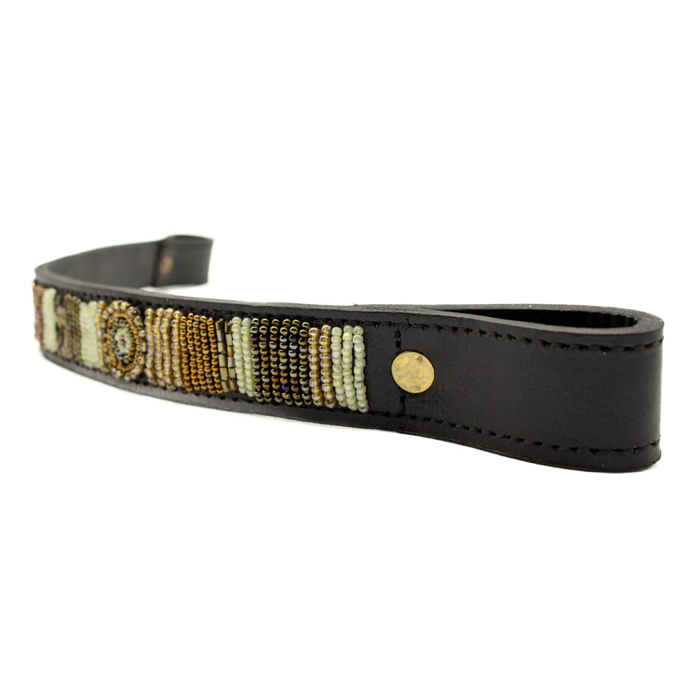 Frontal cheval en perles et cuir Gigi Golden