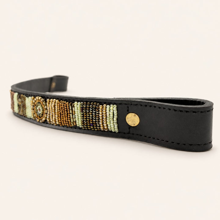 Frontal cheval en perles et cuir Gigi Golden