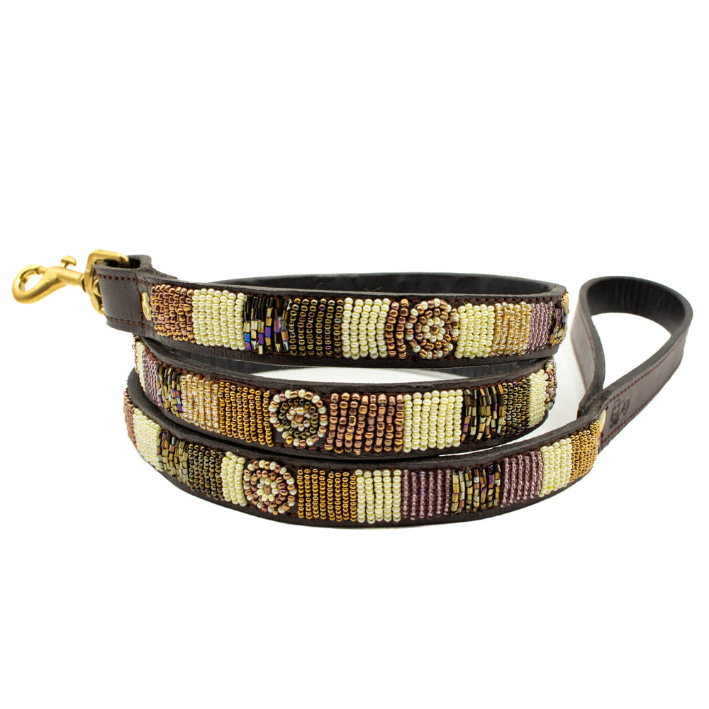 Laisse pour chien en perles et cuir Gigi Golden