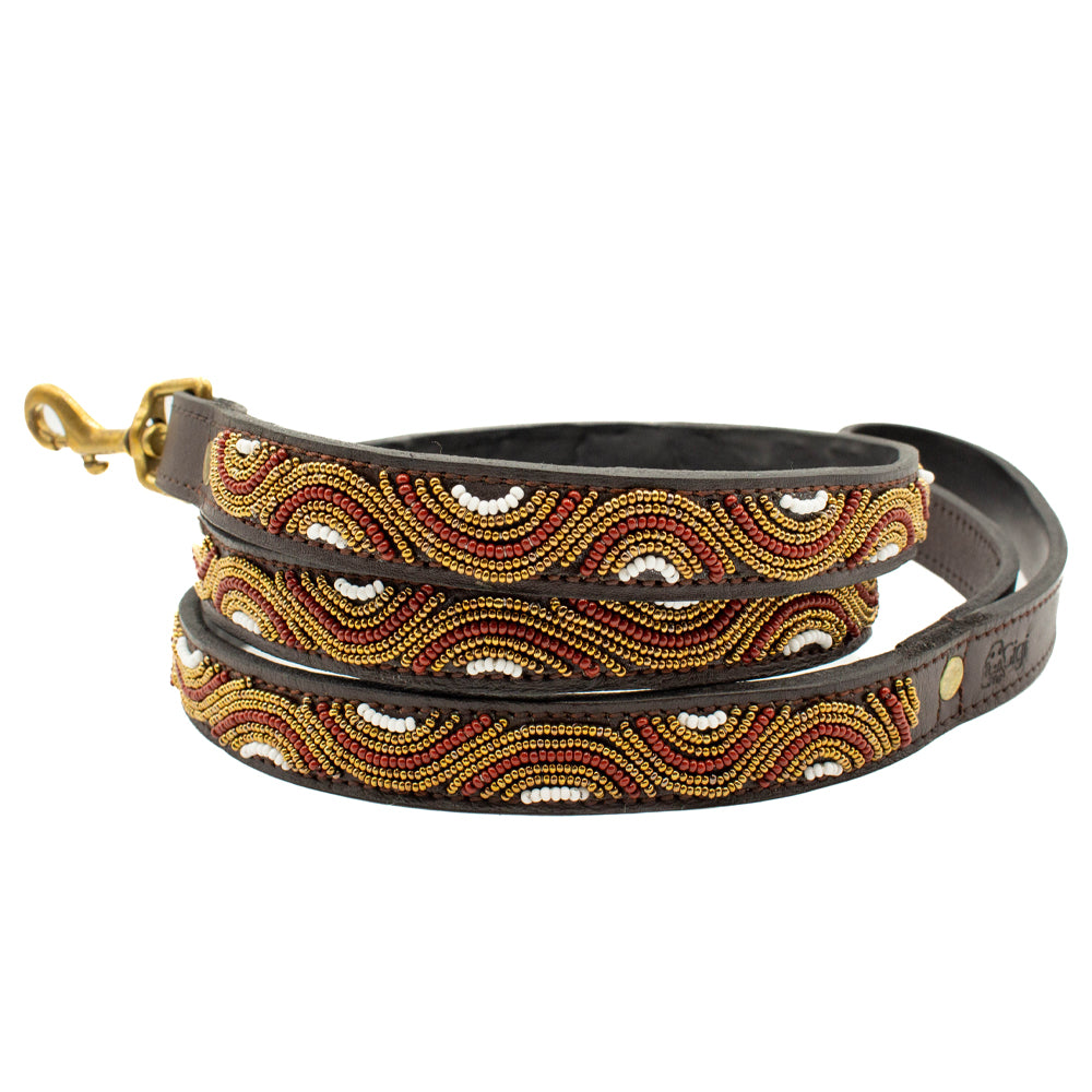Laisse pour chien en perles et cuir Gigi Wavy