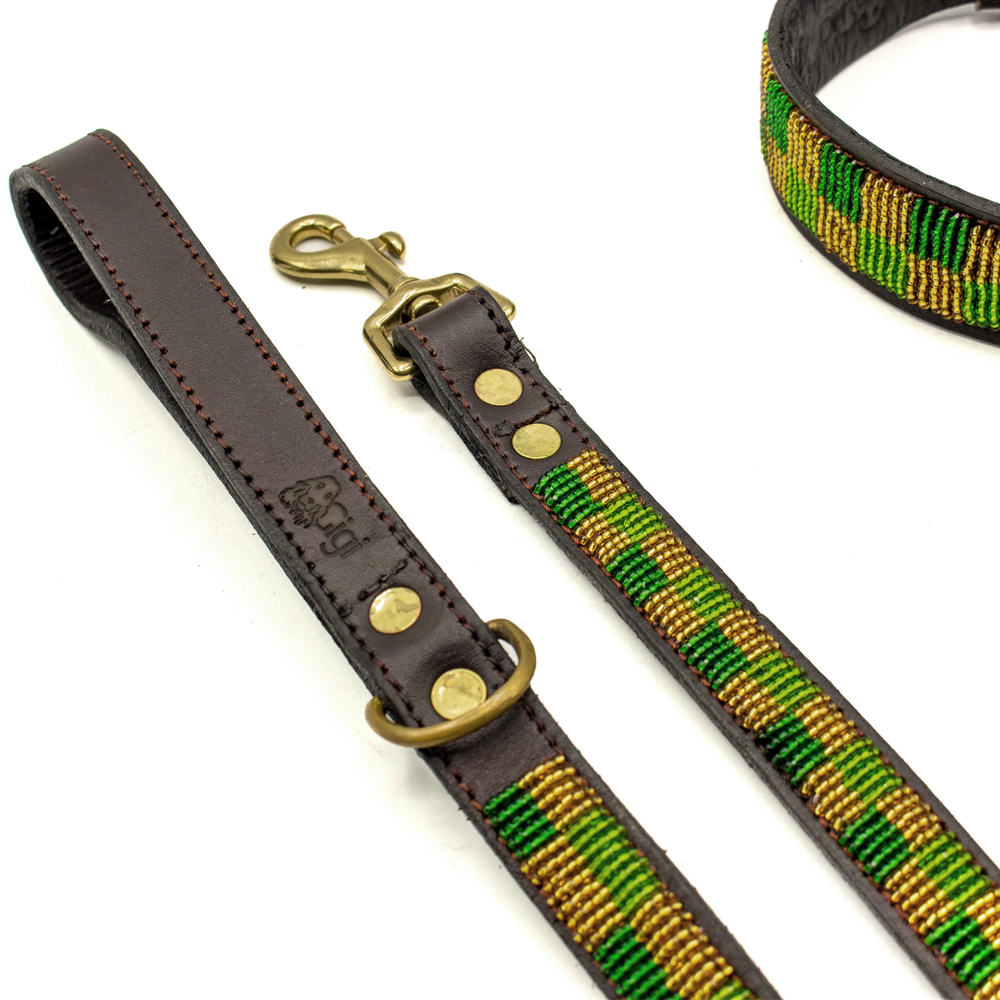 Laisse pour chien en perles et cuir Gigi Olive