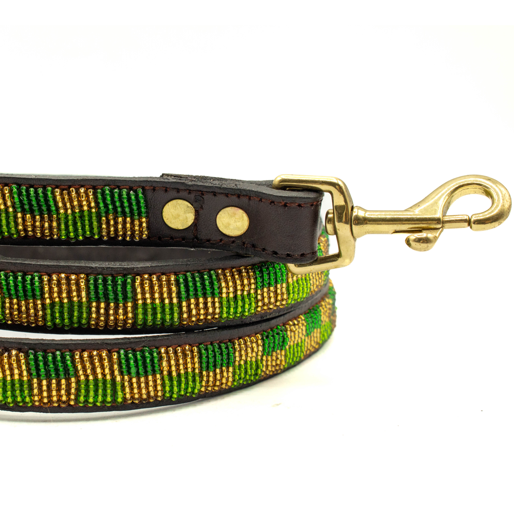 Laisse pour chien en perles et cuir Gigi Olive