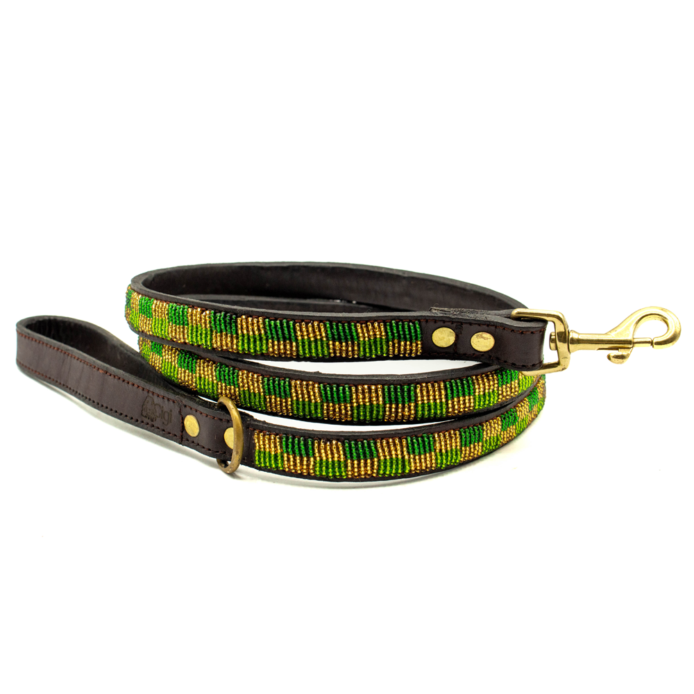 Laisse pour chien en perles et cuir Gigi Olive