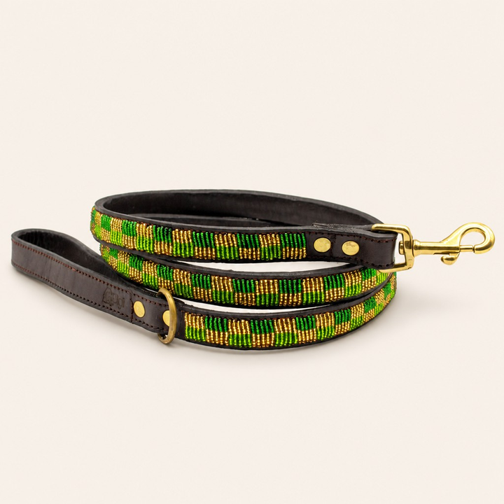 Laisse pour chien en perles et cuir Gigi Olive