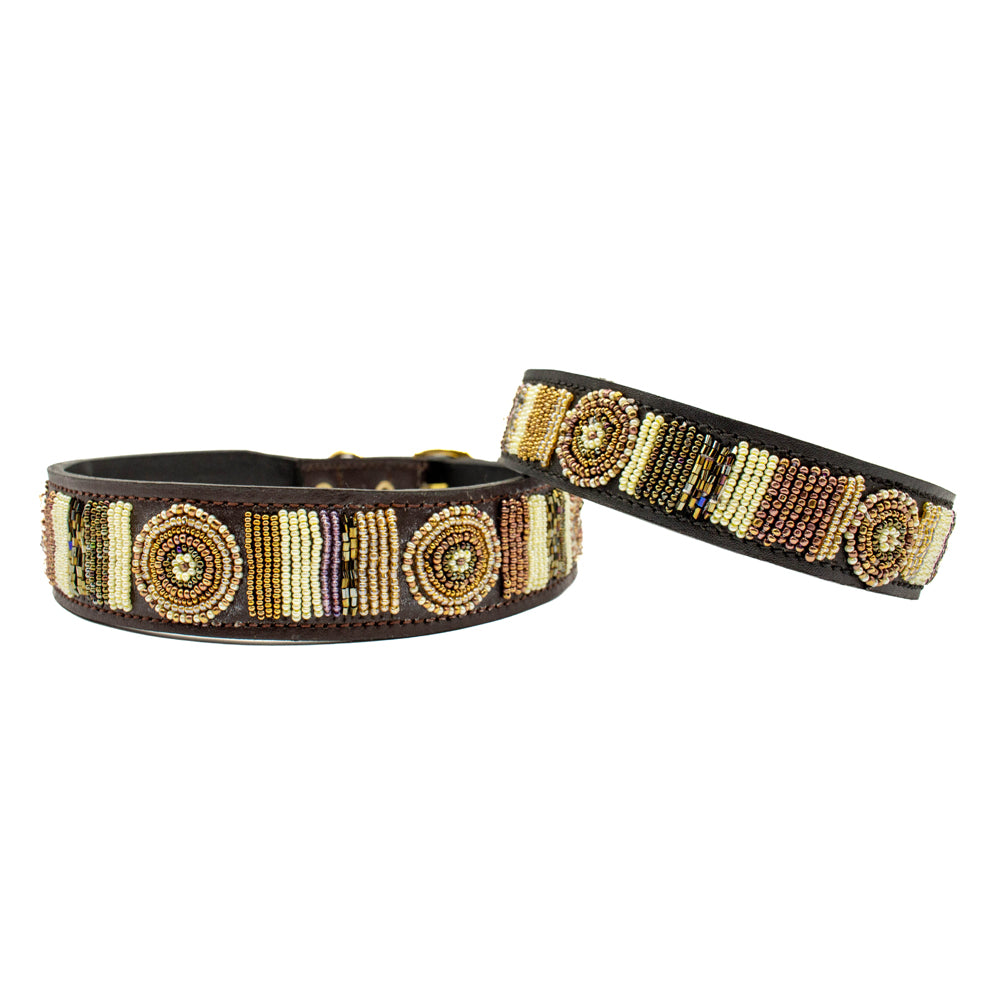 Collier pour chien en perles et cuir Gigi Golden