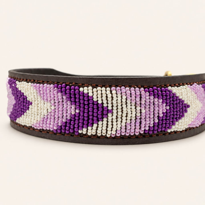 Collier pour chien en perles et cuir Gigi Lilac