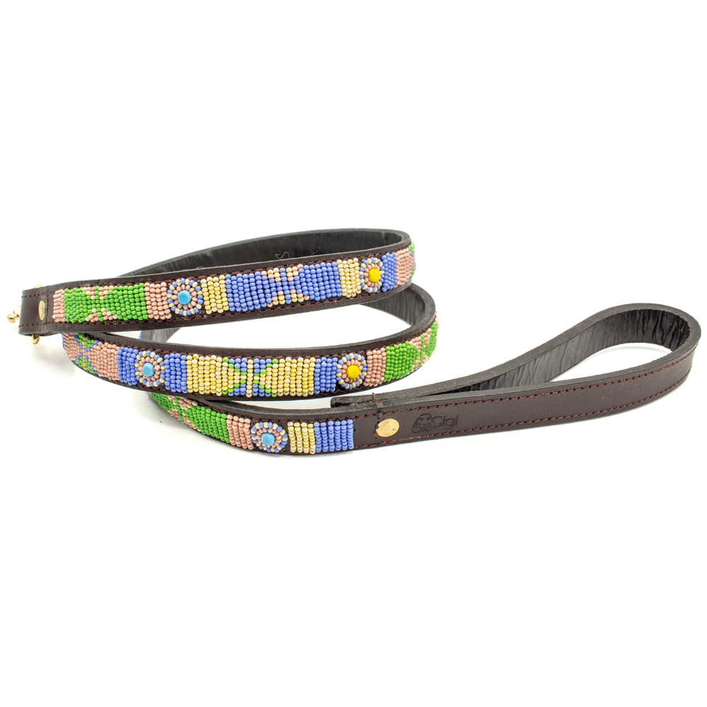 Laisse pour chien en perles et cuir Gigi Charlie