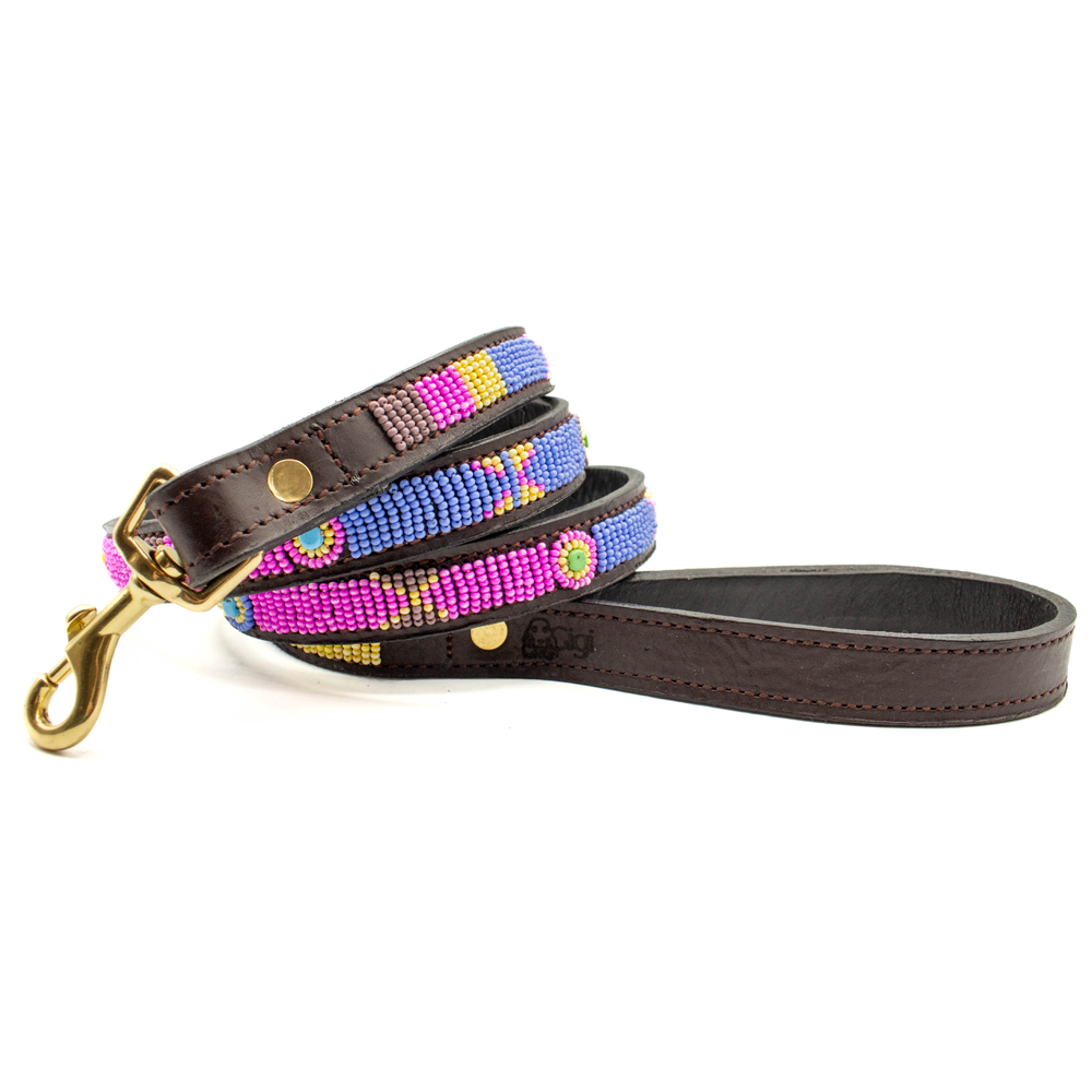 Laisse pour chien en perles et cuir Gigi Olga