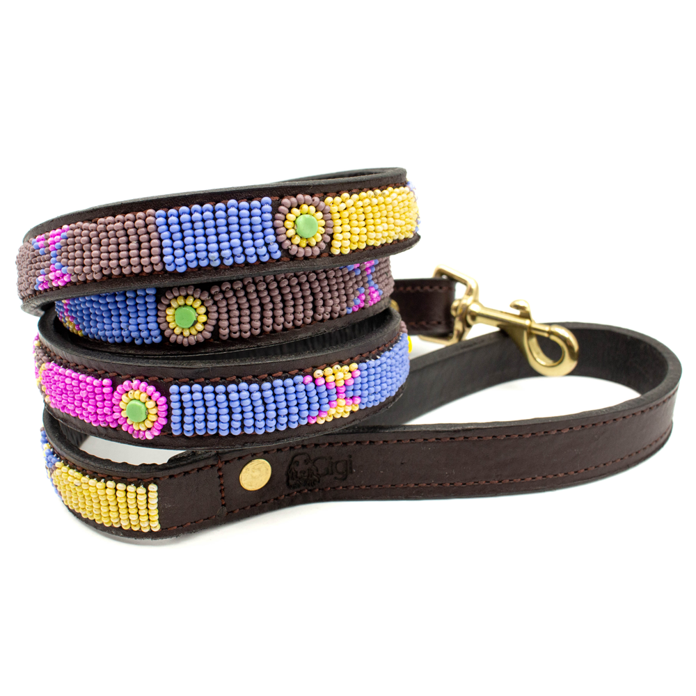 Laisse pour chien en perles et cuir Gigi Olga