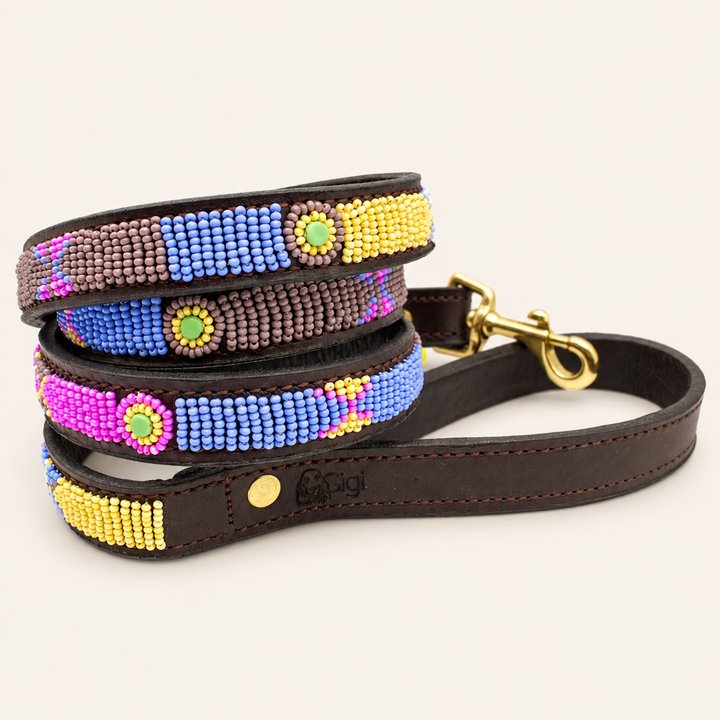 Laisse pour chien en perles et cuir Gigi Olga