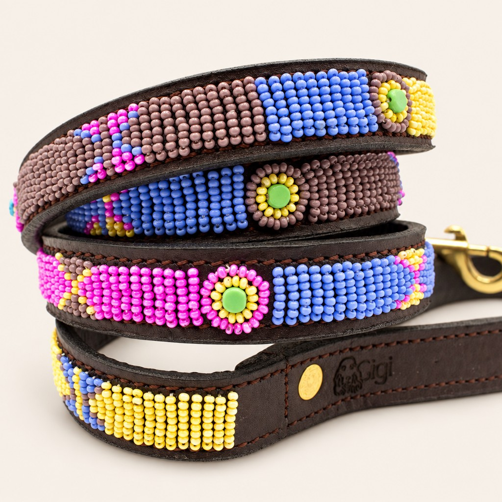 Laisse pour chien en perles et cuir Gigi Olga