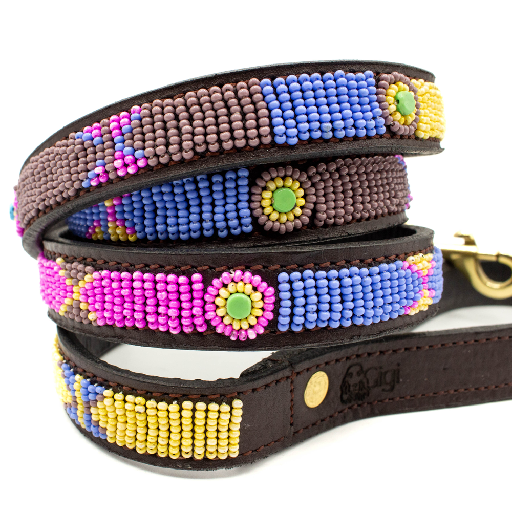 Laisse pour chien en perles et cuir Gigi Olga