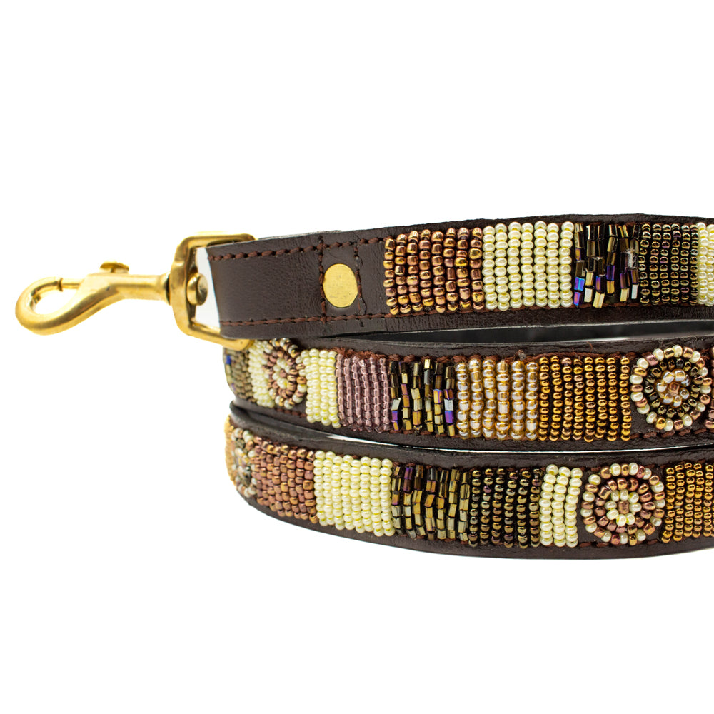 Laisse pour chien en perles et cuir Gigi Golden