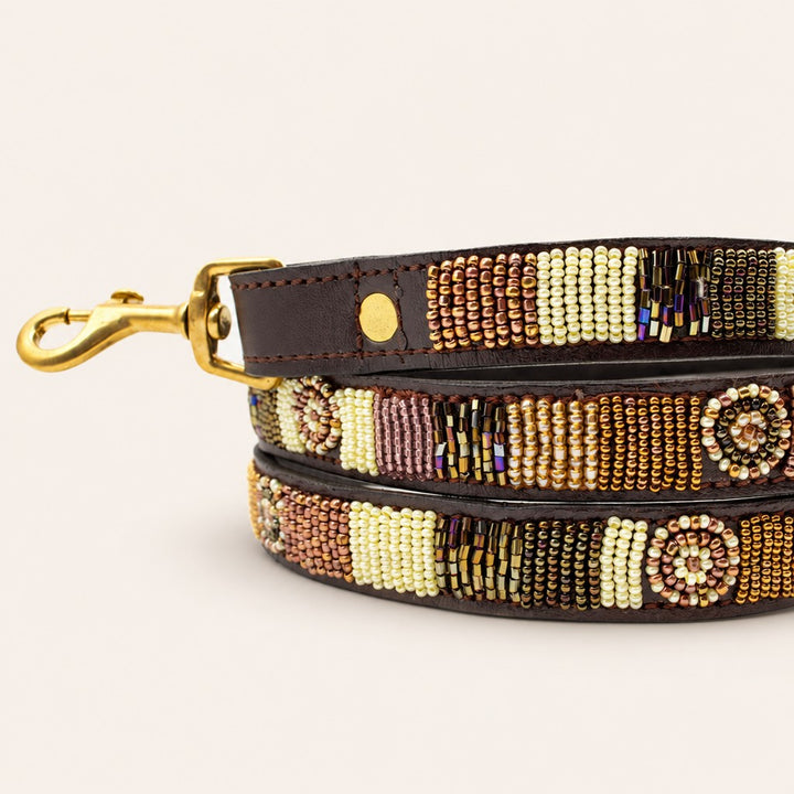Laisse pour chien en perles et cuir Gigi Golden