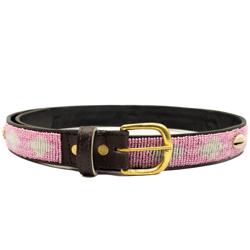 Ceinture en perles et cuir Gigi Pink Shell