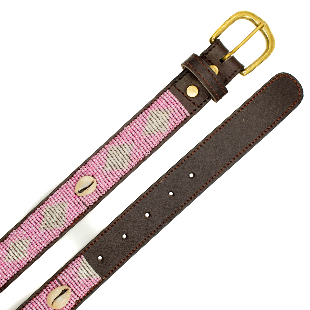 Ceinture en perles et cuir Gigi Pink Shell